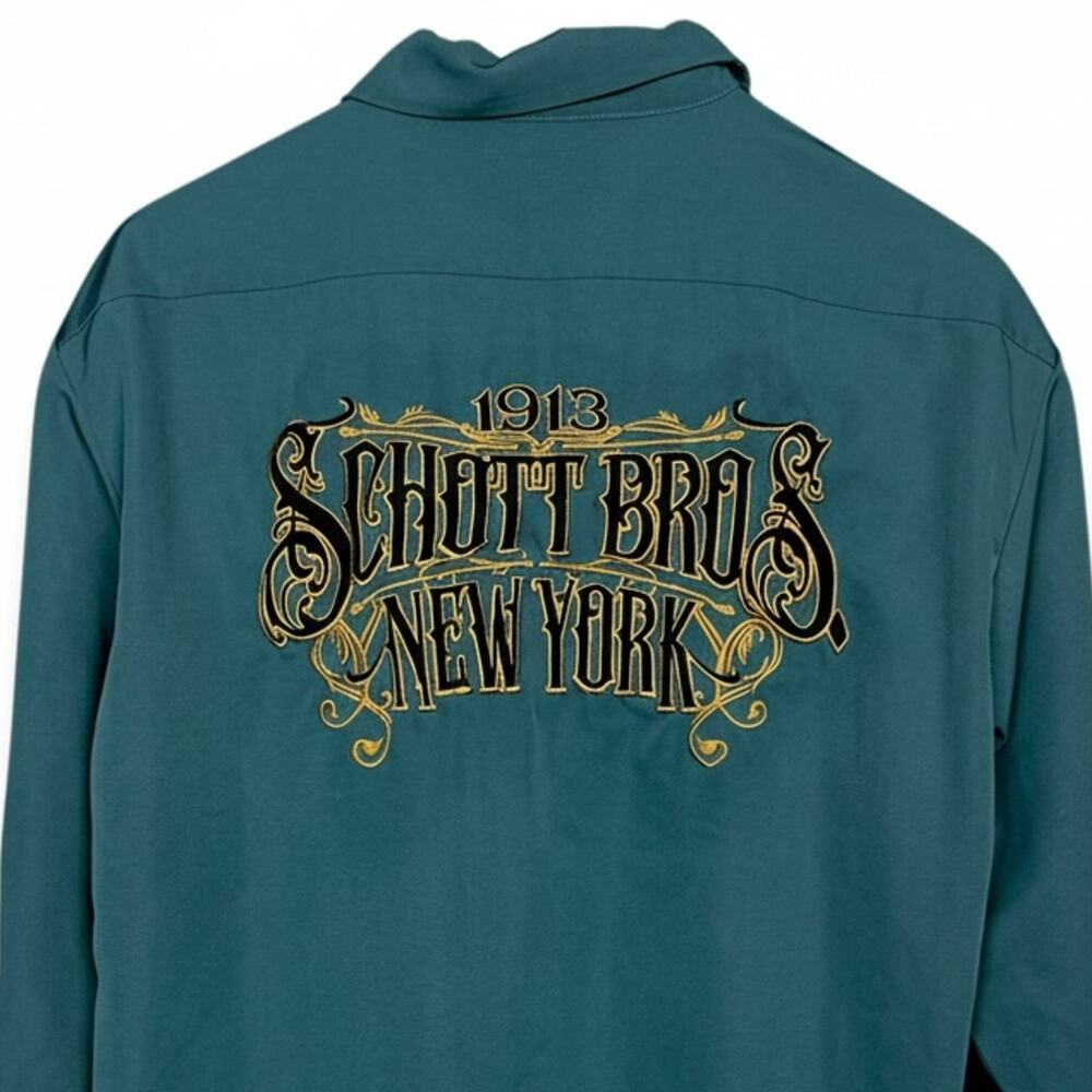 Schott Brothers NYC Long Sleeve Dark Green Embroidered Work Shirt Men's L Moto